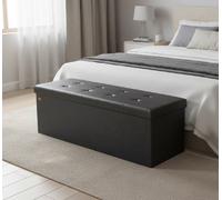 Black Storage Bench Foldable Faux Leather Ottoman Buttoned Upholstery Seat Chest