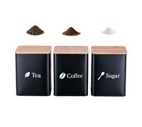 Black Storage Jars Coffee Kitchen Jars Airtight Bamboo Lids Tea Sugar Set of 3