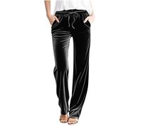 Black Straight Leg Joggers Womens Velvet Trousers Elasticated Waist Trouser Tracksuit Jogging Bottoms with Pockets Athletic Joggers Yoga Pants Activewear Pant for Office Work Streetwear