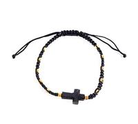 Black String Genuine Azabache Cross Protective Bracelet Against Envy And Evil for Woman and Men, 7.26, Nylon, Gold Plated Beads, no gemstone