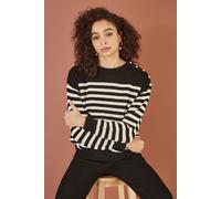 Black Stripe Knitted Relaxed Jumper With Button Details Yumi Black S/M