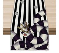 Black Striped Beetlejuice Table Runner Scary Spooky Creepy Halloween Decorations and Supplies for Home Kitchen Dining Room Table