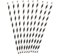 Black Striped Paper Straws (28cm) - Vibrant & Attractive Designs - Perfect for Parties, Events & Everyday Use - 10ct