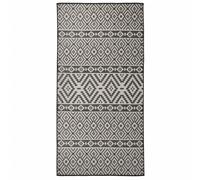 vidaXL Outdoor Flatweave Rug Black Stripes Runner/Area Mat - 100 x 200 cm, UV & Weather Resistant