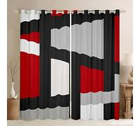 Black Stripes Blackout Curtains Red White Grey Geometric Graphics Window Curtains 66x72 Modern Abstract Geometry Curtains & Drapes For Bedroom Living Room,Microfiber Window Treatments 2 Panels