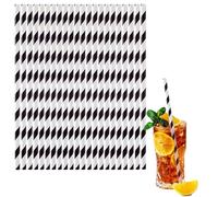 Black Stripes Drinking Straws - 100 Pack Biodegradable Straws for Kids, Assorted Stripes Straws for Xmas Party Decor