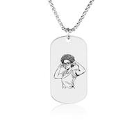 Black Strong Woman African Memorial Necklace Medallion Pendant with Long Chain Stainless Steel Rectangle Dog Tag for Men Women