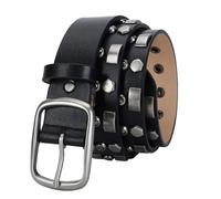 Black studded belt, Mens Cowhide Leather Belts, Studded Belt With Bright Circle Metal Studs, Punk Belt, for Punk Biker Rocker Hip Hop or Jeans Pants(A,105cm/waist:34"~36")