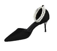 Black Suede High Heels Pointed Toe 7cm/9cm Stiletto Heels Pearls Buckle Straps All-Match Women's Shoes an Elegant Female Gift