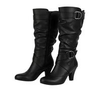 black suede knee high boots Knee High Boots Women Wide Calf Chunky Heels Winter Boot Comfortable Pointed Toe Pull On Suede Slouch Riding Boot With Belt Buckle Tube Chunky Heeled Tall Shoes