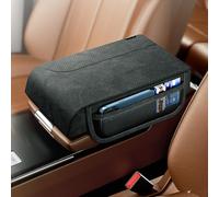 Black Suede Leather Car Center Console Armrest Pad, With Memory Foam Cushion And Two Storage Pockets, Fits for Most Cars, SUVs, Trucks And RVs Interior