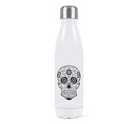 Black Sugar Candy Skull Double Wall Water Bottle Insulated Stainless Steel Sports Drinks 500ml White