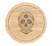 Black Sugar Candy Skull Wooden Chopping Cheese Board Round 25cm