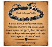 Black Sulemani Hakik Bracelet - Healing Crystal Bracelet for Women, Men - Chic Gemstone Bracelets for Men and Women - 8mm Round Bead Bracelets for Spiritual Healing, Protection, Positive Energy
