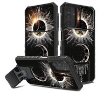 Black Sun and Moon Case for Samsung Galaxy A16 5G, Foldable Kickstand & Hidden Camera Cover, Shockproof Anti-Scratch Slim Full Body Protective Cover for Astrology Fans, Spiritual Teens, Women