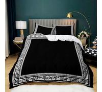 Black Super King Duvet Cover Set Greek key pattern Printed Quilt Cover 260x220 cm with 2 Pillowcases Soft Microfiber Lightweight Bedding Set for Kids Girls Boys Teens Room Decor