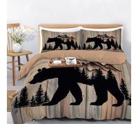 Black Super King Duvet Cover, Ultra Soft Cosy Brushed Microfiber Bear Pine Tree Mountain Range Duvet Cover, Nature Wildlife 3Pcs Bedding Set 260x220 cm with 2 Pillowcase for Kids Adult Room Decor