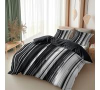 black Super King Reversible Duvet Cover, 3 Pieces Bedding Set with Quilt Cover & Pillowcases, Soft Black and white vertical stripes Duvet Cover Sets for Adult Teenager Kids Boys (260 x 220 cm)