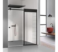 Black Supreme Sliding Shower Door 180x205 cm Clear Nano Coated Glass with Sandblasted Pattern Fits 140/150/160/170/180 cm Right Opening