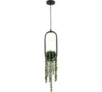 Black Suspension Pendant Light with Simulation Green Plants Adjustable Hanging Ceiling Chandelier Light Flush Mount for Kitchen, Dining Room Made in China