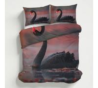 Black Swan Double Size Duvet Cover Sets - 3 Pcs Lake Animal Bedding Set Reversible Soft Microfibre Quilt Covers & 2 Pillowcases with Zipper Closure Gh1lj