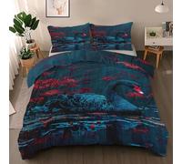 Black Swan Duvet Cover Set King, Floral Animal Bedding Quilt Cover Set, Romance Swan Duvet Cover with 2 Pillowcases, Microfibre Reversible Bed Covers 3 Pcs with Zipper Closure