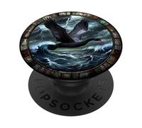 Black Swan Flying Over Stormy Ocean Scene PopSockets Adhesive PopGrip