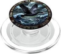 Black Swan Flying Over Stormy Ocean Scene PopSockets PopGrip for MagSafe