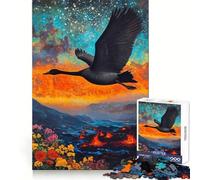 Black Swan Flying Over Volcanic Landscape Jigsaw Puzzles 1000 Pieces for Adults Brain Stimulation Leisurely Pursuit Premium Cut Nice Gift (50x75cm)