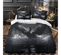 Black swan in flight 3D Printed Duvet Insert Cover 3pc Ultra-Soft Microfibre Light dramatic wildlife photography Quilt Cover 2 Pillowcases Concealed Zipper Bed Linen Teens Bedroom Single (135x200cm)