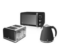 (Black) Swan Retro 800W Digital Microwave, 1.5L Jug Kettle & 4 Slice Toaster