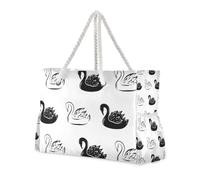 Black Swan Sturdy Pocket Tote Bag with Side Pocketes Extra Large Weekender for Travel Gym Vacation