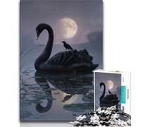 Black Swan Under The Moon Jigsaw Puzzles for Adults 1000 Jigsaws,Help The Brain Exercise Addictive Toys to Cultivate Patience Parent-child Interaction 50x75cm