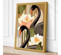 Black Swans and Lotus Canvas Wall Art Print 36x24 Inch