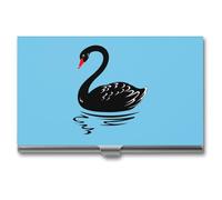 Black Swans Business Card Wallet Credit Card Holder Metal Square Small Pocket Purse