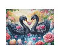 Black Swans with Gem Heart Among Blossoms 500 Pcs Jigsaw Puzzle Bundle Family Puzzle Lovers Fun Family Game Mindful Activity Spring Eco Friendly Cardboard 500 PCS