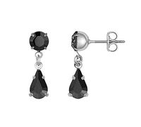 Black Swarovski Crystal Pierced Earrings - Women's Silver Plated Teardrop Earrings Made From Two Jet Swarovski Crystals - Presented in a Giftbox