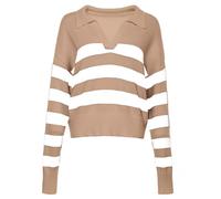 Black Sweatshirt Women Women's V Neck Long Sleeved Loose Striped Contrast Pullover Sweater Ladies ream Jumper (Brown, S)