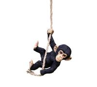 Black Swinging Monkey Garden Sculpture, Resin, Hanging Chimp Ornament with Rope, Outdoor Tree Decoration, 26x16x27cm