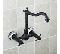 Black Swivel High WallMounted Faucet with 2 Handles ORB Bathroom Sink & Bathtub Mixer Ceramic Base Stylish & Durable Bathware for Modern Bathrooms