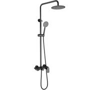 Black System Wall Mounted, Adjustable Height Set Rainfall with Overhead Head Shelf Tap, Mixer Set Stainless Steel for Bathroom Hotel