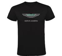 Black T-shirt Aston Martin Logo Man 100% Cotton Sizes S M L XL XXL Short Sleeves T-Shirt, Black/White, S