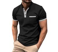 Black T Shirt Men Summer Oversized Short Sleeve Solid Color Stylish Round Neck Henley Shirt with Pocket Button Down Casual Shirts Breathable Lighweight Comfy Daily Sport Running Tshirt T-Shirt