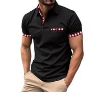 Black T Shirt Men Summer Short Sleeve Solid Color V Neck Polo Shirt with Pocket Button Down Casual Shirts Breathable Lighweight Comfy Daily Stylish Classic Sport Running Tshirt T-Shirt