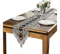 Black Table Runners Elegant 27 inch, Home Decor Table Runner Lace Flowers Embroidered Polyester Table Runner Kitchen