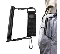 Black Tactical Coiled Lanyard Keychain Nylon Retractable Anti-Lost Sling | Spring Coil Keychain with Heavy Duty Nylon Cord - Ideal for Fishing, Camping, Hiking, Climbing & Outdoor Daily Carry