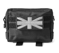 Black Tactical MOLLE Pouch Waist Pack w Union Jack Flag Patch EDC Organiser Medic Tool Bag Airsoft Military Army Utility Belt Backpack Vest Pouch