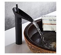 Black Tall Basin Mixer Tap - Countertop Kitchen & Bathroom Faucet, Single Handle Hot & Cold Water, 31cm Height, Slish Waterfall Design, and Sk Sink Mixer.