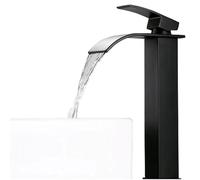 Black Tall Basin Mixer Tap, Elegant Design Tall Bathroom Sink Tap Mixer Waterfall Counter Square Cloakroom Faucet for Bathroom Hot and Cold Lead-Free Brass Modern Single Lever Basin Mixer Tap