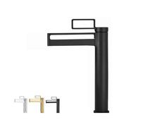 Black Tall Bathroom Basin Taps Single Handle Waterfall Faucet Solid Brass Mixer Tap Hollowed Out Design Water(Chrome Short)